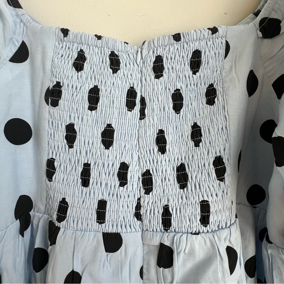 New English Factory Dotted BabyDoll Mini Dress Blie Puff Sleeve Large prairie - Picture 11 of 14